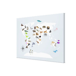 Kids World Map Animals Canvas Print