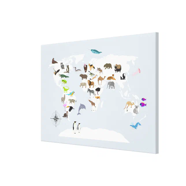 Kids World Map Animals Canvas Print Zazzle
