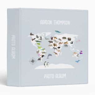 Kids World Map Animals Children's Photo Album 3 Ring Binder