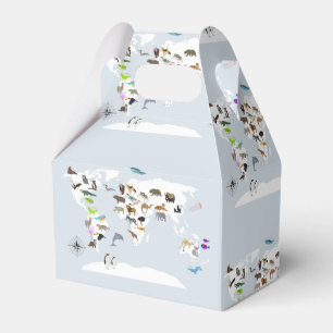 Kids World Map Animals Favor Boxes