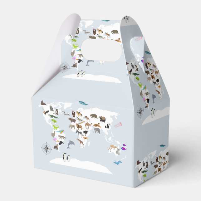 Kids World Map Animals Favor Boxes (Front Side)