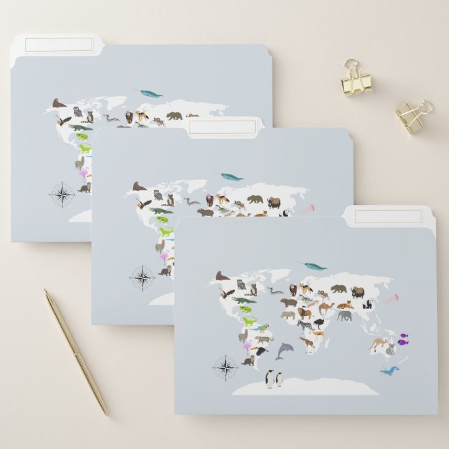 Kids World Map Animals File Folder (Set)