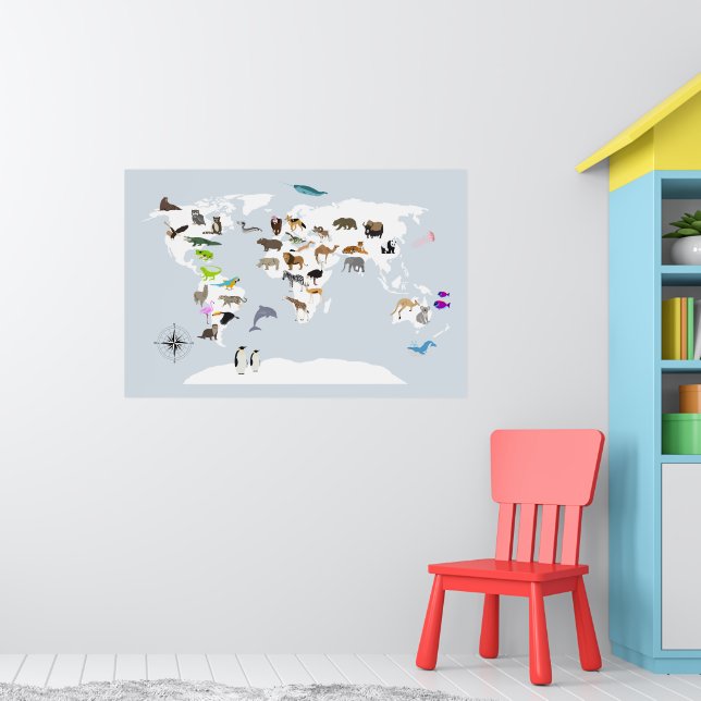 Kids World Map Animals Poster (Nursery 1)