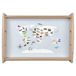 Kids World Map Animals Serving Tray