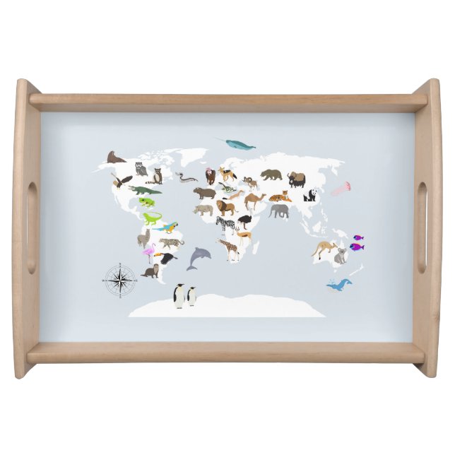 Kids World Map Animals Serving Tray (Front)