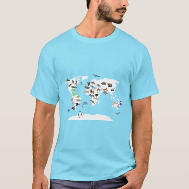 Kids World Map Animals T-Shirt (Front)