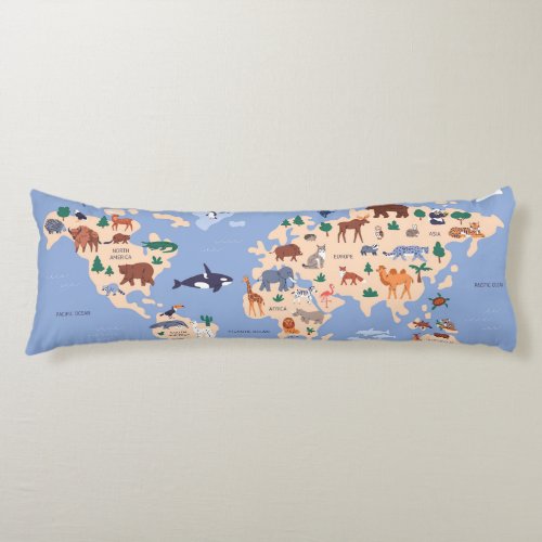 Kids World map Cute Whimsical Modern Body Pillow