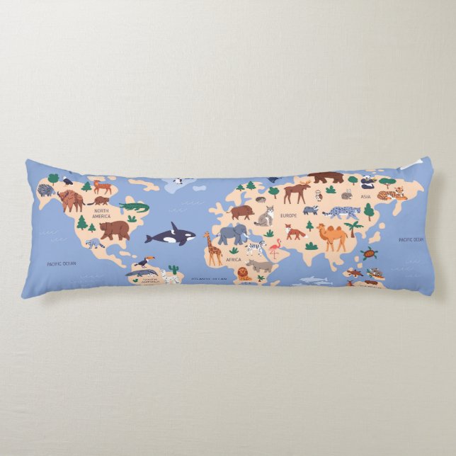 Kids World map Cute Whimsical Modern Body Pillow (Front)