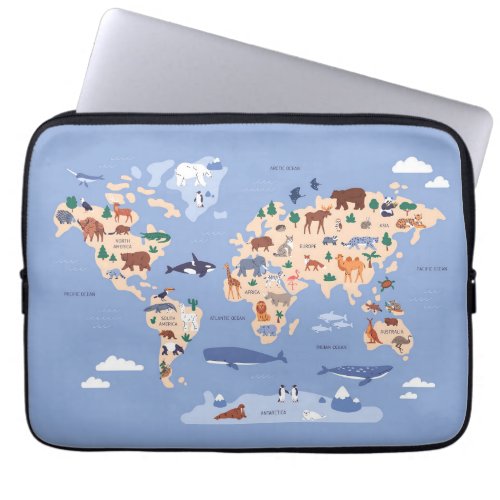 Kids World map Cute Whimsical Modern Laptop Sleeve