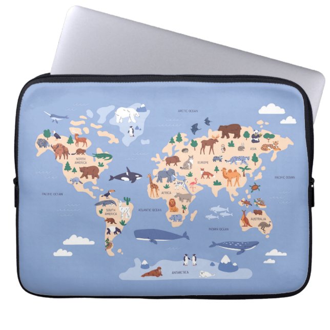 Kids World map Cute Whimsical Modern Laptop Sleeve (Front)