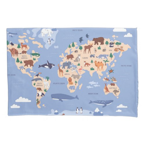 Kids World map Cute Whimsical Modern Pillow Case