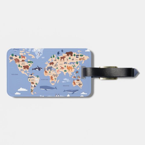 Kids World map luggage tag