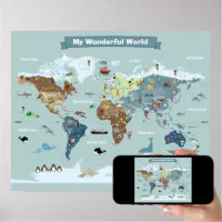 | Animals World Map Poster and Kids Zazzle with Landmarks
