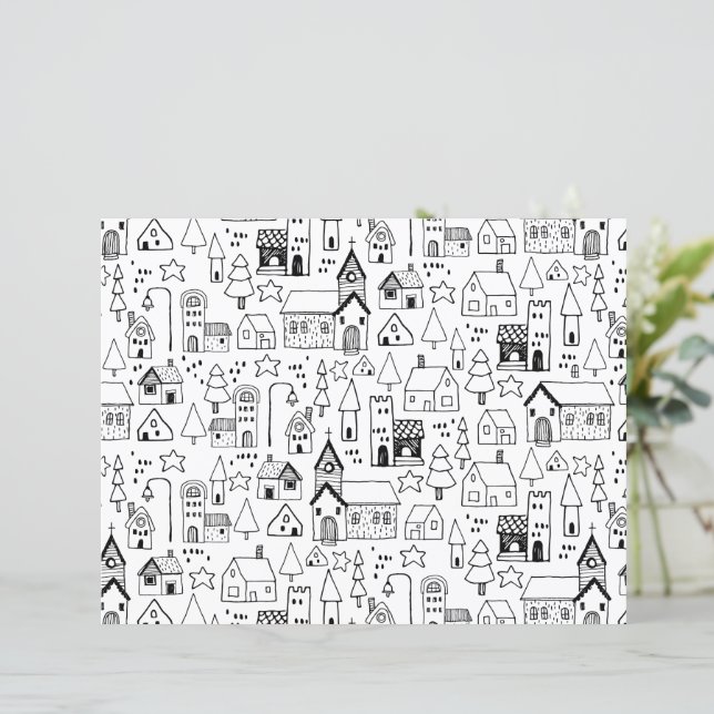 Kids Xmas Village Whimsical Black & White Invite (Standing Front)