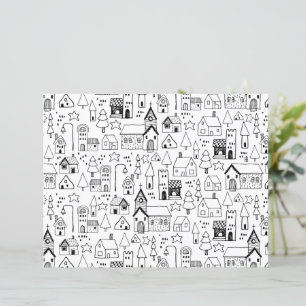 Kids Xmas Village Whimsical Black & White Invite