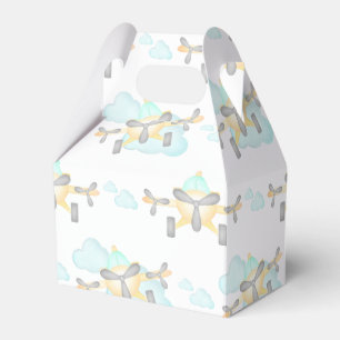 Kids Yellow Airplane Flying Aviation Birthday Favor Boxes