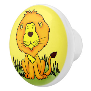 Kids yellow lion graphic drawing doorknob ceramic knob