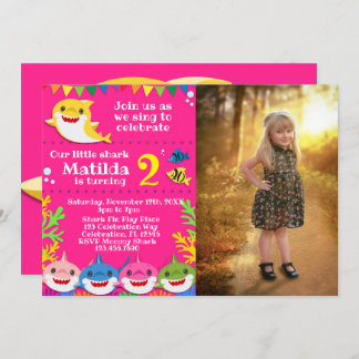 Kids Yellow Rainbow Shark Birthday Photo Invitatio Invitation