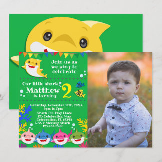 Kids Yellow Rainbow Shark Birthday Photo Invitation