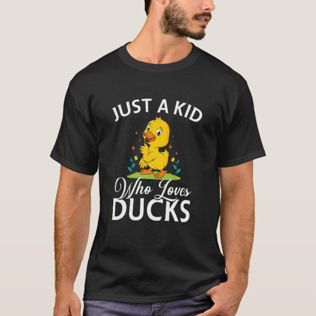 Kids  Yellow Rubber Duck Just A Kid Who Loves Duck T-Shirt (Front)
