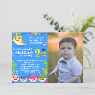 Kids Yellow Shark Birthday Photo Invitation