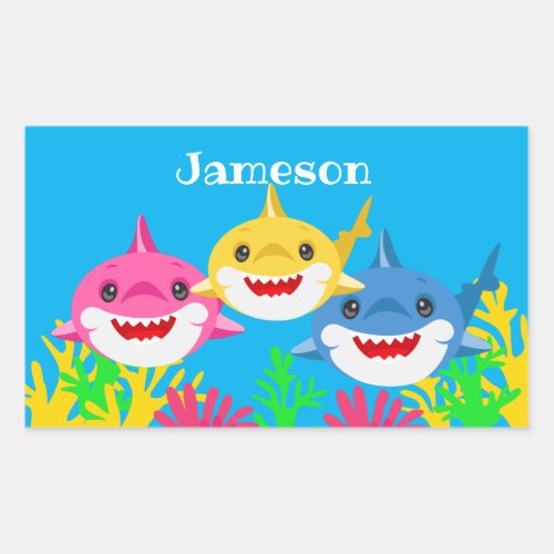 Kids Yellow Shark  Family Birthday Celebration  Rectangular Sticker