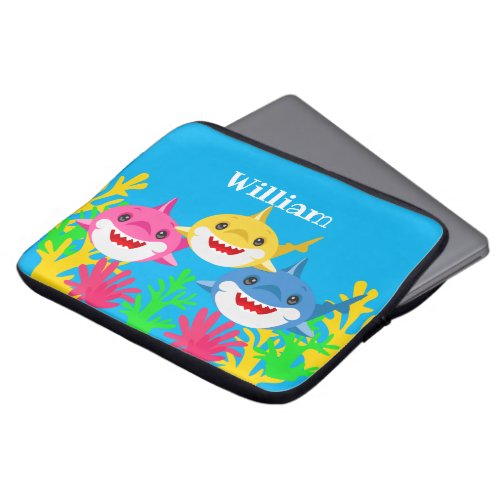 Kids Yellow Shark  Family Birthday   Laptop Sleeve