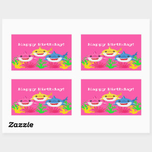 Kids Yellow Shark & Family Birthday Rectangular Sticker