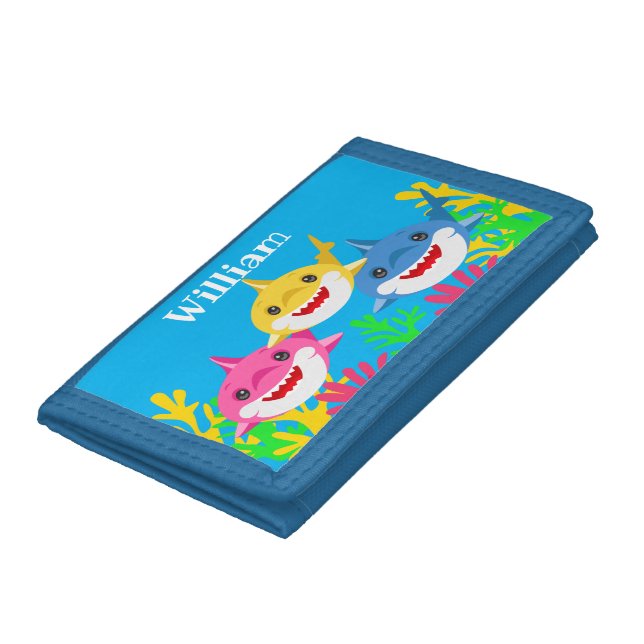 Kids Yellow Shark & Family Birthday  Trifold Wallet (Bottom)