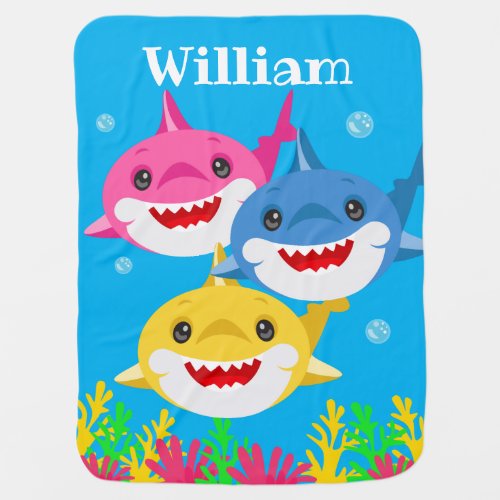 Kids Yellow Shark  Family Personalized  Baby Blanket