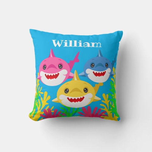 Kids Yellow Shark  Family Personalized Throw Pillow