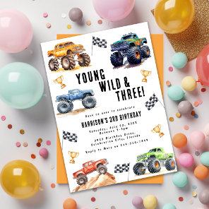 Kids Young Wild And Three Monster Trucks Invitation