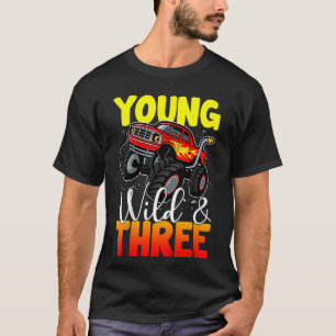 Kids Young Wild Three Monster Truck 3rd Birthday T-Shirt