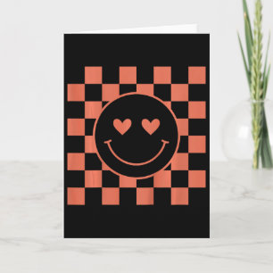 Kids Youth Checkered Retro Valentine Smile Face Card