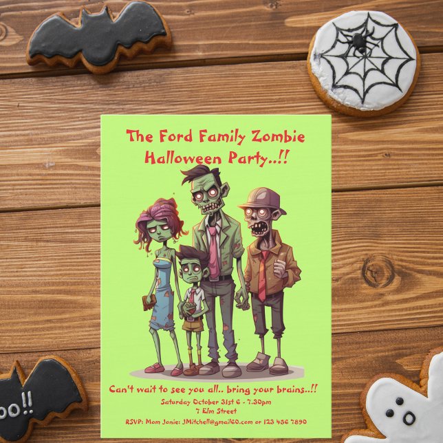 Kids Zombie Family Halloween Party Invitation (Zombie Family Halloween Party  Invite)