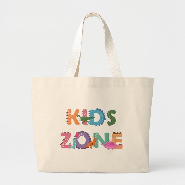 Kids Zone Dinosaurs Large Tote Bag (Front)