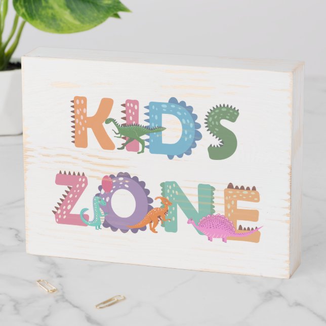 Kids Zone Dinosaurs Wooden Box Sign (In Situ Horizontal)