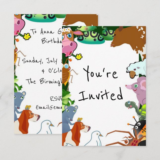 kids zoo animals birthday party invite (Front/Back)