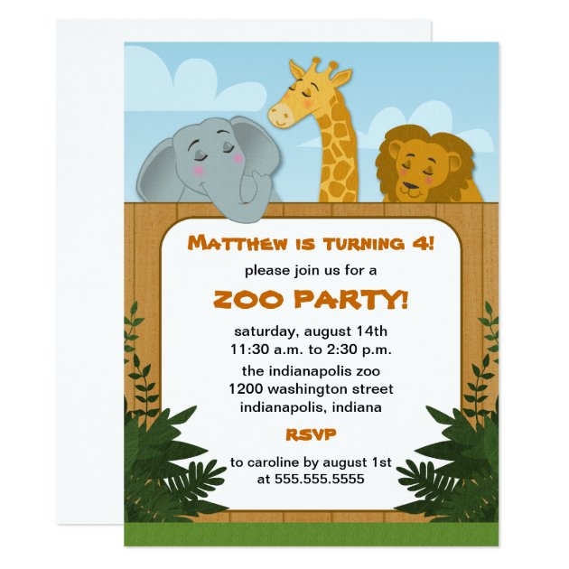 Kids Zoo Birthday Party Invitations