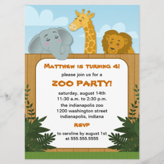 Kids Zoo Birthday Party Invitations