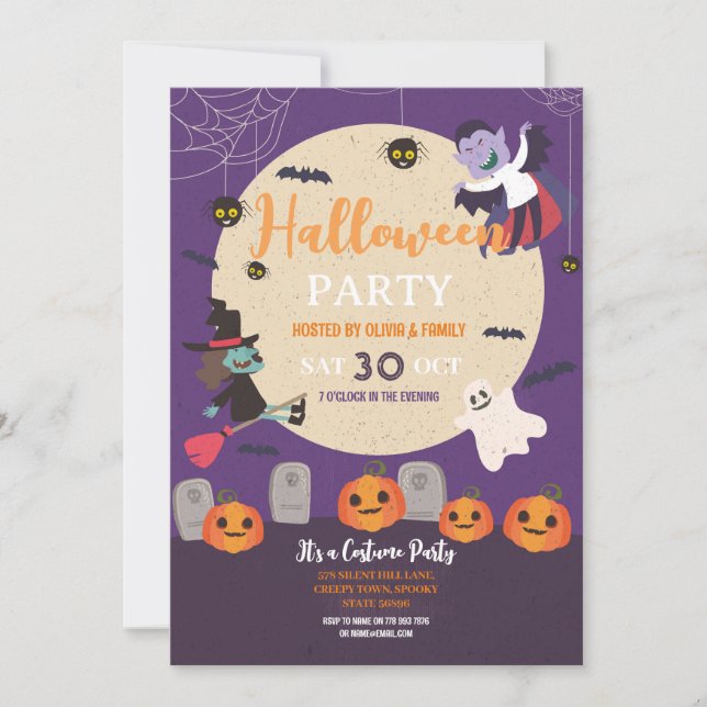 KidsCostume Halloween Party Pumpkins Ghosts Invitation (Front)