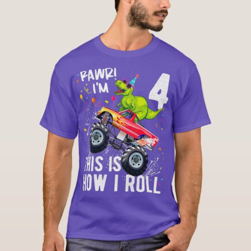 KidsRex Dinosaur Monster Truck 4th Birthday Boys a T_Shirt