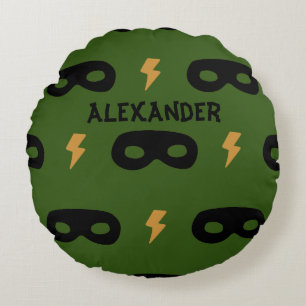 Kidsroom Superhero mask lightning bolt Round Pillow