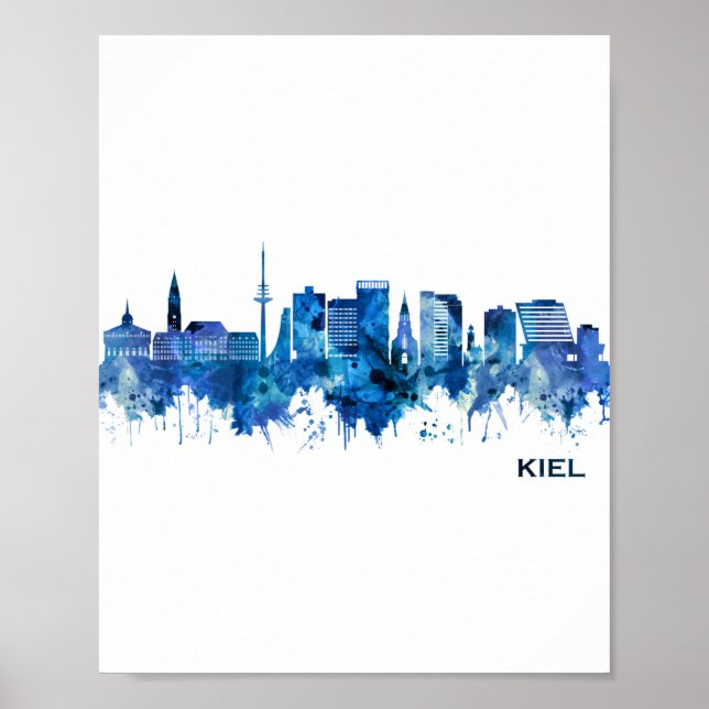 Kiel Germany Skyline Blue Poster (Front)