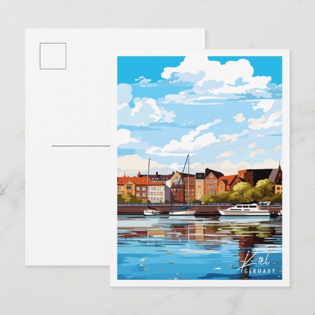 Kiel Germany vintage travel illustration Postcard (Front/Back)