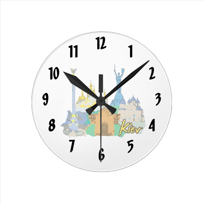 kiev city graphic watercolour travel design.png round wallclocks