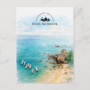 Kijal Kemasik Terengganu Malaysia Watercolor Holiday Postcard