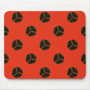 Kiku Chrysanthemum Mon Black Faux Gold on Red. Mouse Pad