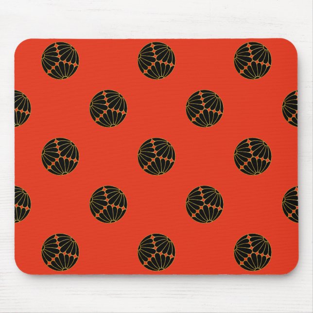 Kiku Chrysanthemum Mon Black Faux Gold on Red. Mouse Pad (Front)