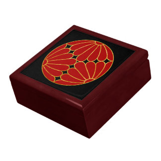 Kiku Chrysanthemum Mon red faux gold on black Jewelry Box